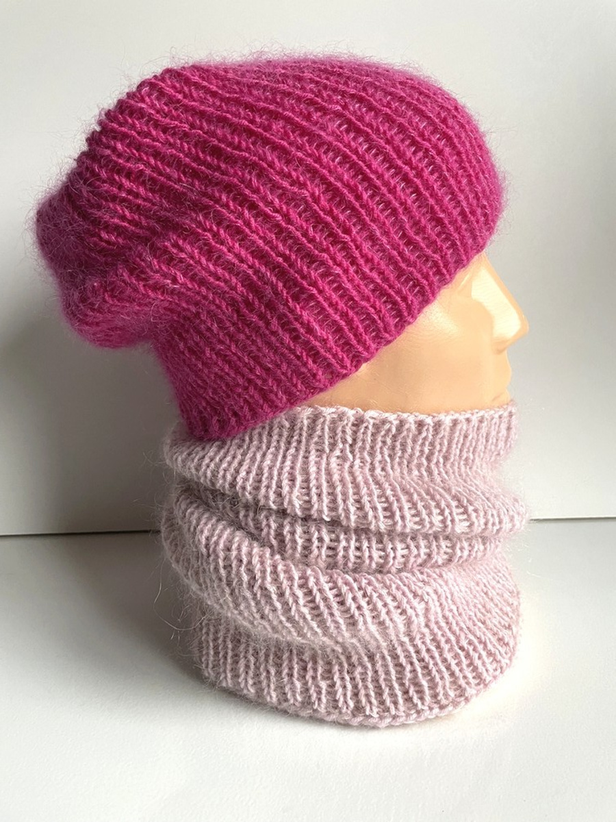 Ręcznie robiony KOMIN 100% Baby Merino plus moher i jedwab 54 Pudrowy Róż 35 cm długości
