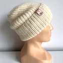 AUREA – ręcznie robiona czapka beanie baby merino + moher i jedwab damska/dziecięca 02/01 Ecru