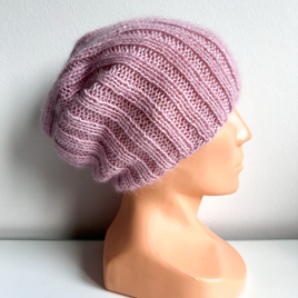 MARGARET – czapka beanie z alpaki i moheru damska 3112/36 Różowy z nutką beżu