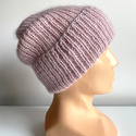 AUREA – ręcznie robiona czapka beanie baby merino + moher i jedwab damska / dziecięca 54/40 Pudrowy Róż