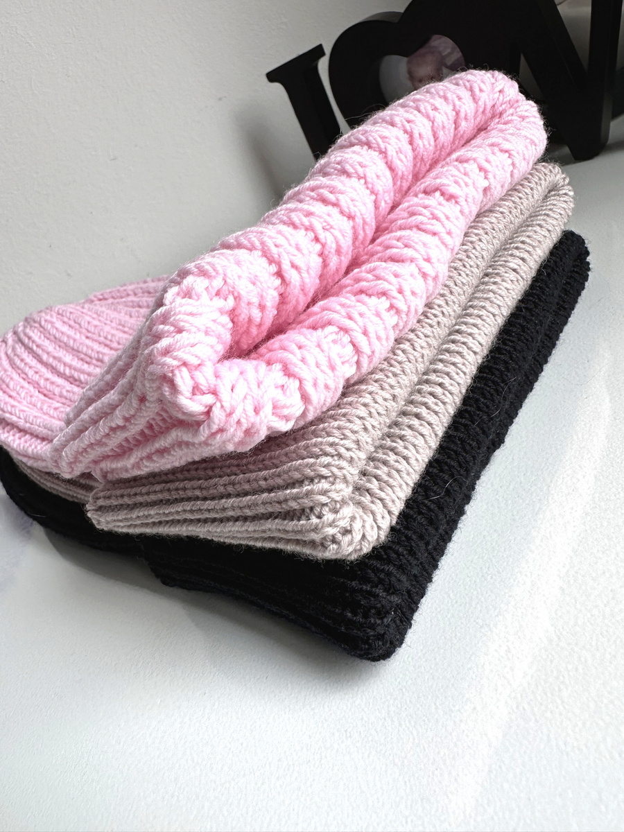 HELLI – czapka beanie wywijana z wełny baby merino 05 Jasny Róż