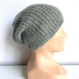 Handmade women's hat AUREA 100% Baby Merino plus mohair and silk 50/34 Green Sage