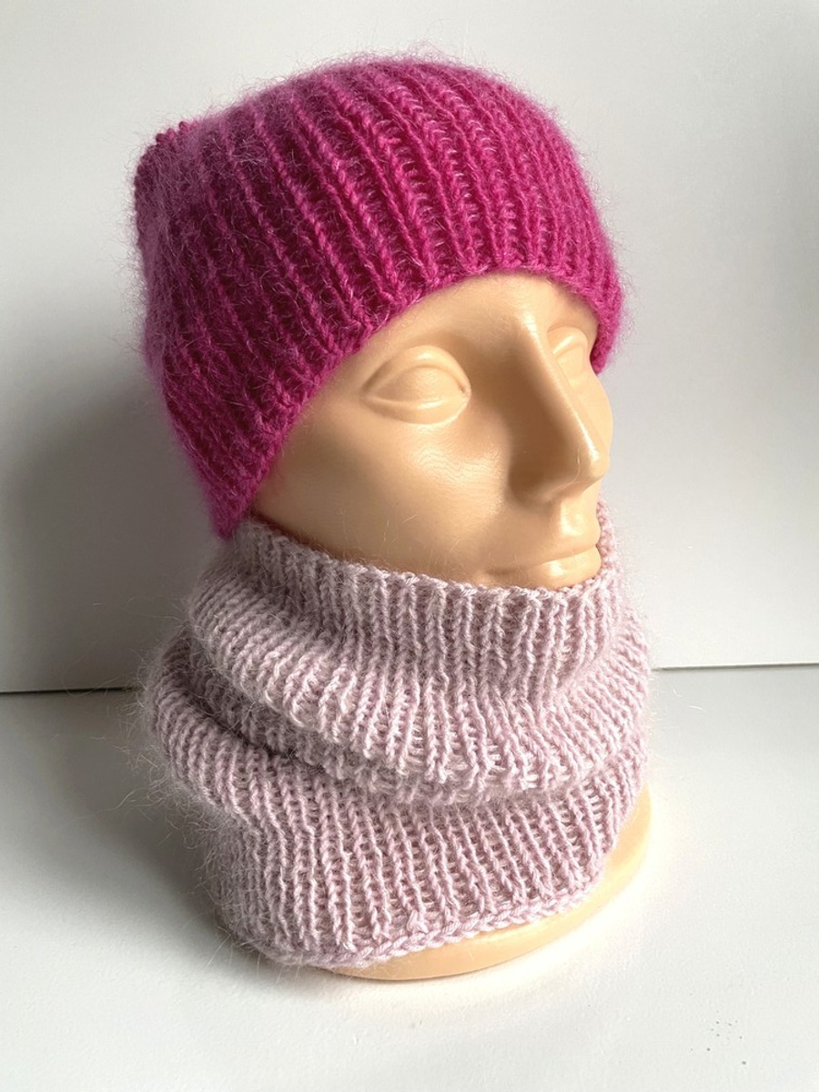 Ręcznie robiony KOMIN 100% Baby Merino plus moher i jedwab 54 Pudrowy Róż 35 cm długości