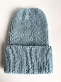 Ręcznie robiona czapka beanie AUREA 100% Baby Merino plus moher i jedwab 43/58 Jasny morski