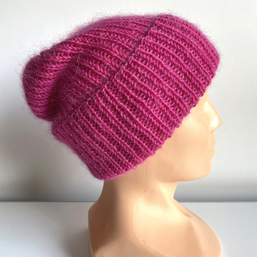 AUREA – ręcznie robiona ciepła czapka beanie baby merino + moher i jedwab damska / dziecięca 08/13 Fuksja