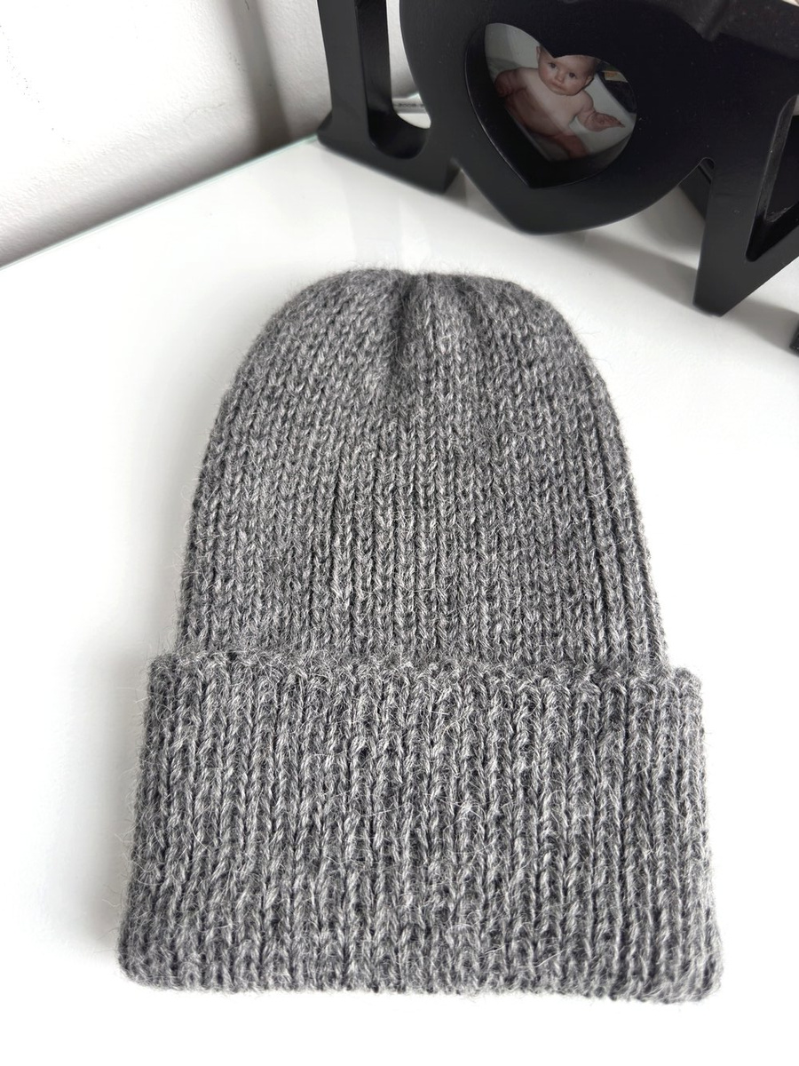 KIARA – czapka wywijana z alpaki 100% 517 Średni Szary, ręcznie robiona