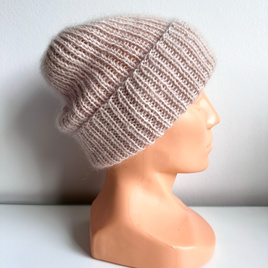 AUREA – ręcznie robiona czapka beanie baby merino + moher i jedwab dziecięca/damska 56/59 Marcepan