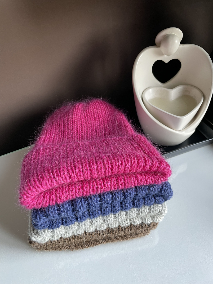 AUREA – ręcznie robiona ciepła czapka beanie baby merino + moher i jedwab damska / dziecięca 08/13 Fuksja