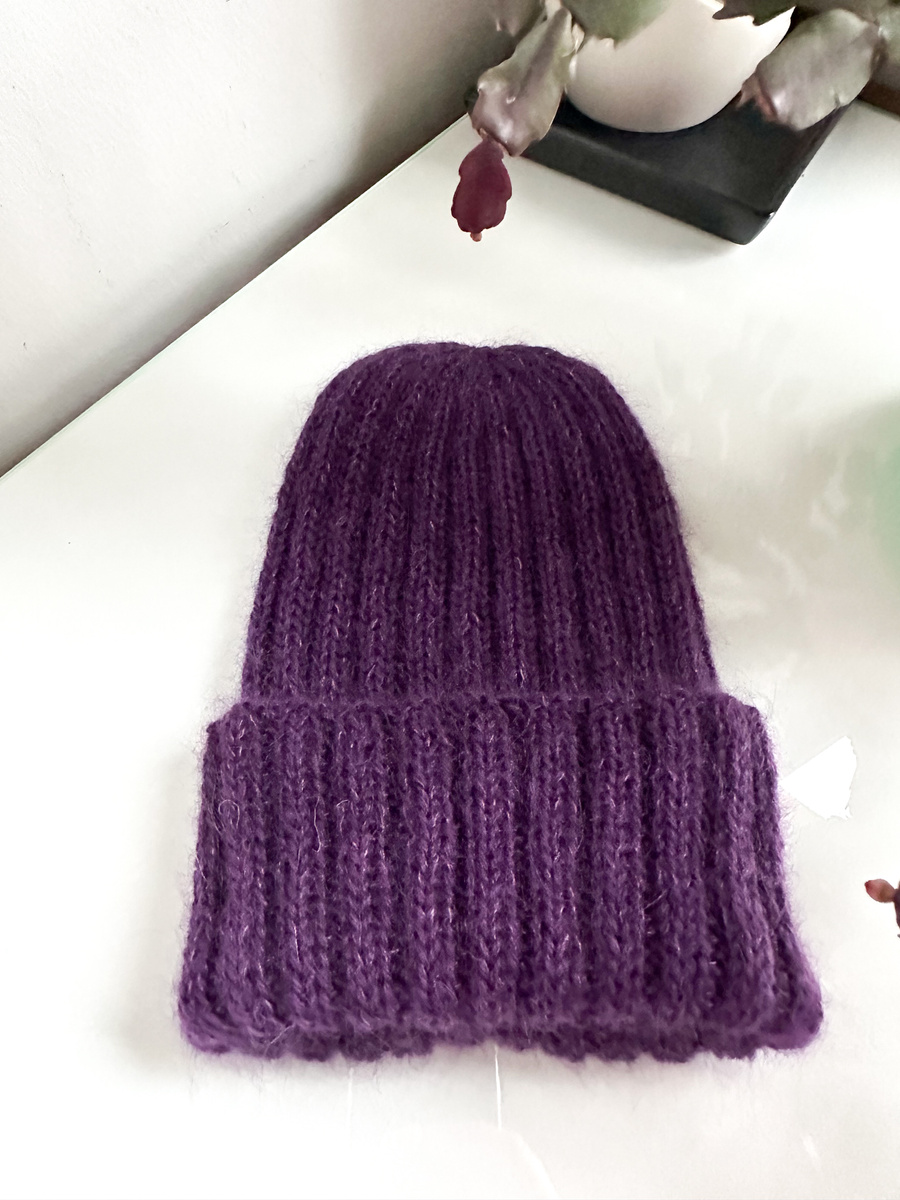 Ręcznie robiona Czapka wywijana MARGARET 100% Alpaka + nitka moher i jedwab 4400/16 Ciemnofioletowy