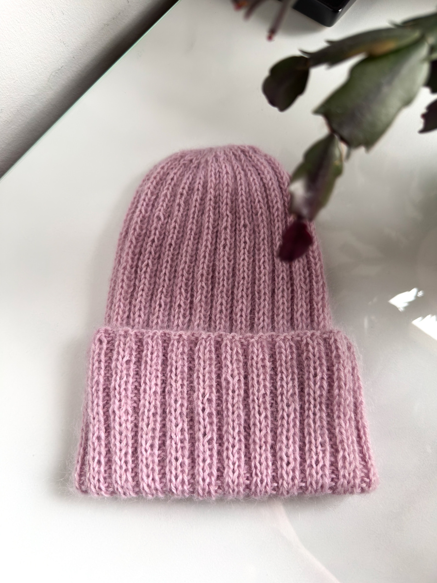 MARGARET Handmade Turn-Up Beanie Alpaca Mohair and Silk 3112/36 Pink with a Hint of Beige