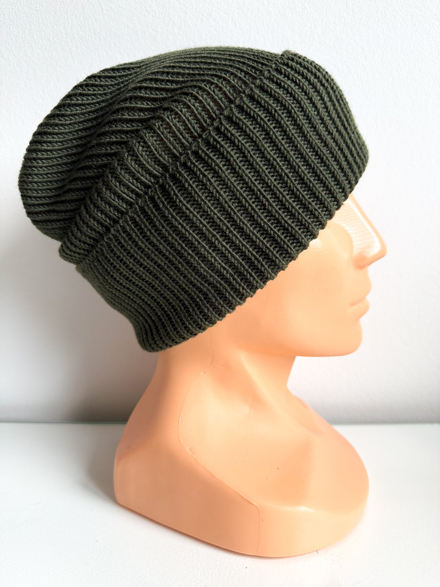 VARELLA Beanie-Mütze mit Umschlag aus Merinowolle 65 ciemny leśny Unisex