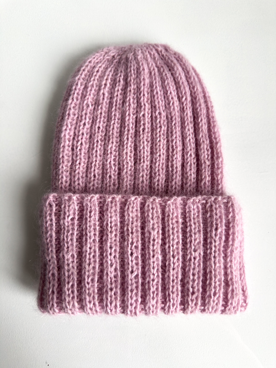 MARGARET – ręcznie robiona czapka wywijana alpaka + moher i jedwab 3112/36 Różowy z nutką beżu