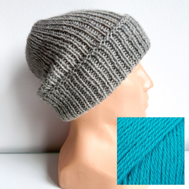 KIARA – czapka wywijana z alpaki 100% 2918 niebiesko‑turkusowy ciemny