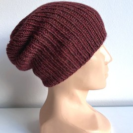 KIARA – czapka beanie z alpaki 100% 5565 bordowo‑brązowa, ręcznie robiona
