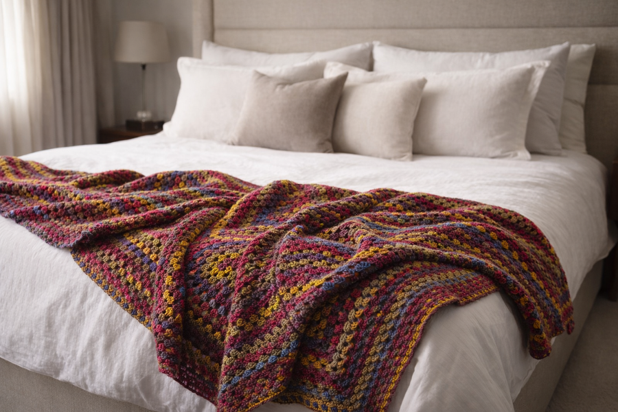 Wolldecke Granny Square 140x180 cm – Herbstmosaik 8108
