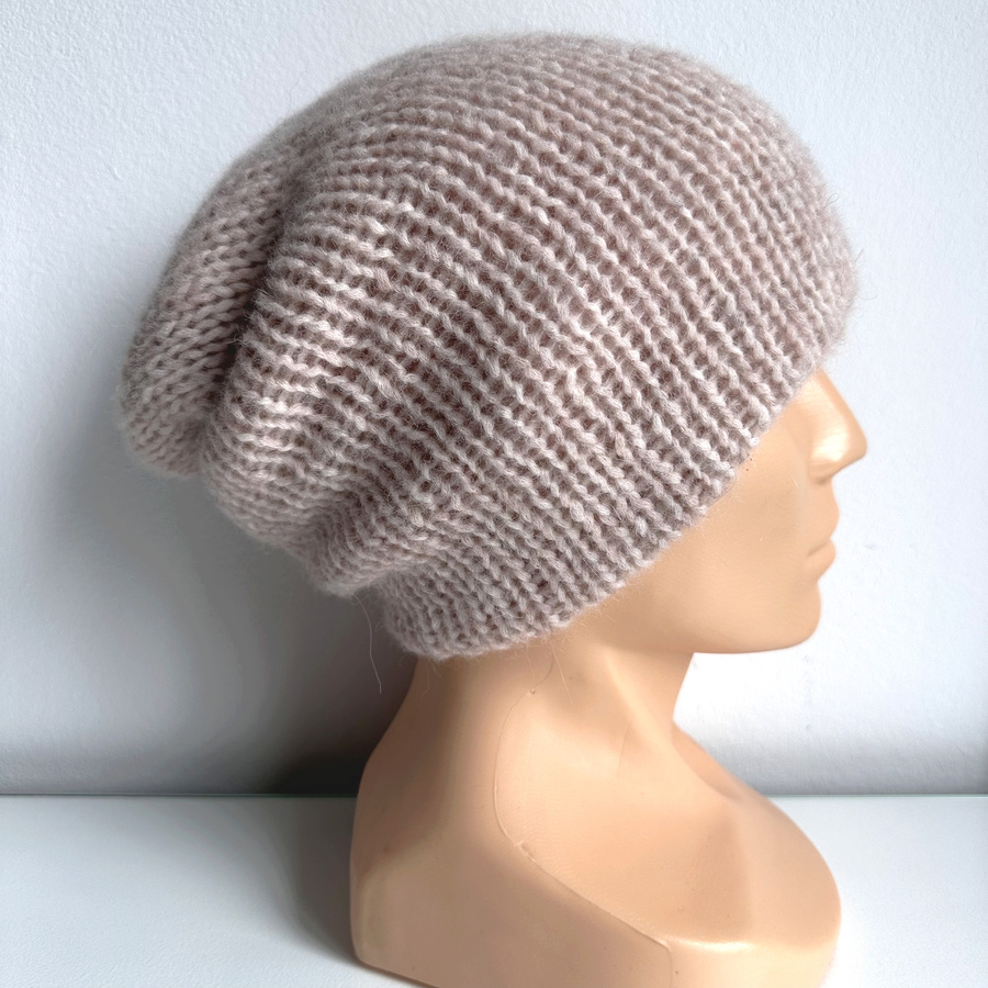 CHMURKA – podwójna czapka beanie z alpaki damska 33 Różowy Piasek