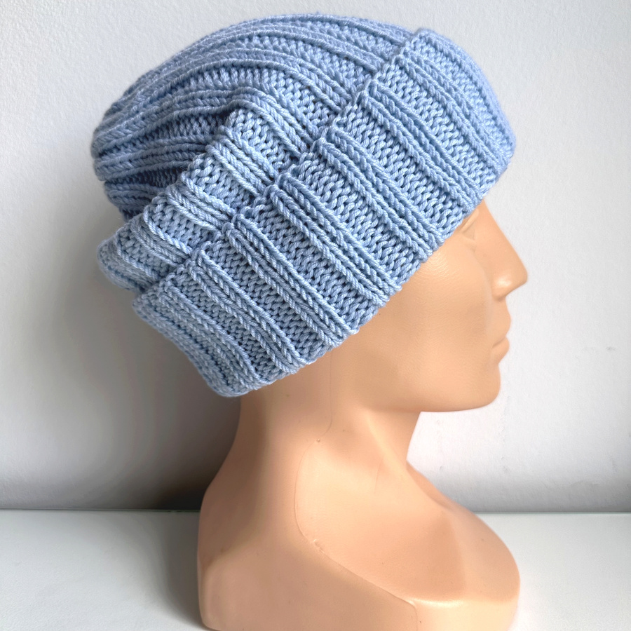 HELLI – czapka merino wywijana 100% baby merino 11 Błękitny Stalowy unisex zimowa