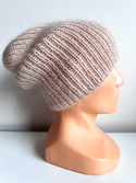 Handmade women's hat AUREA 100% Baby Merino plus mohair and silk 59/56 Marzipan