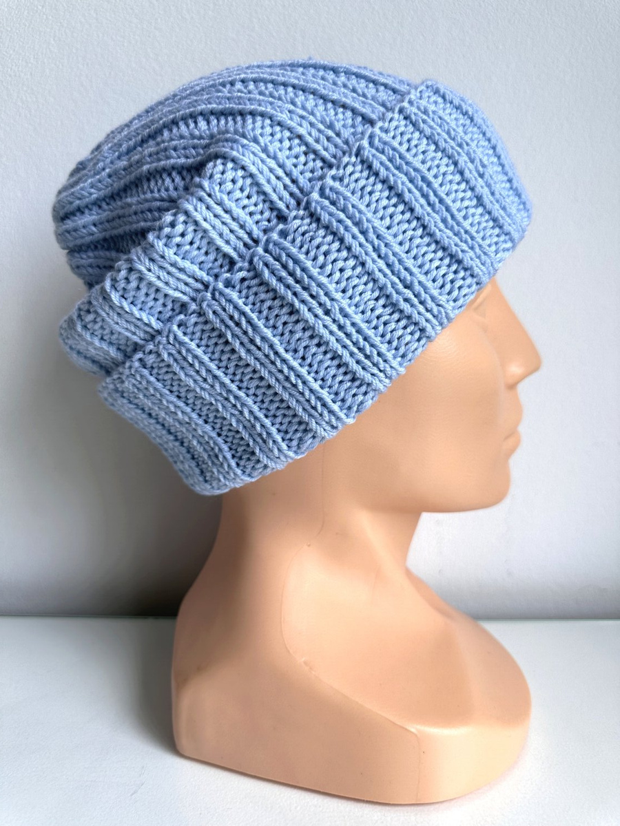 HELLI Mütze mit Umschlag 100% Baby-Merinowolle 11 Stahlblau unisex Winter