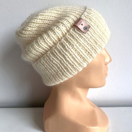 AUREA – ręcznie robiona czapka beanie baby merino + moher i jedwab damska/dziecięca 02/01 Ecru