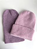 NANA – czapka beanie wywijana z wełny baby merino 54 Pudrowy Róż