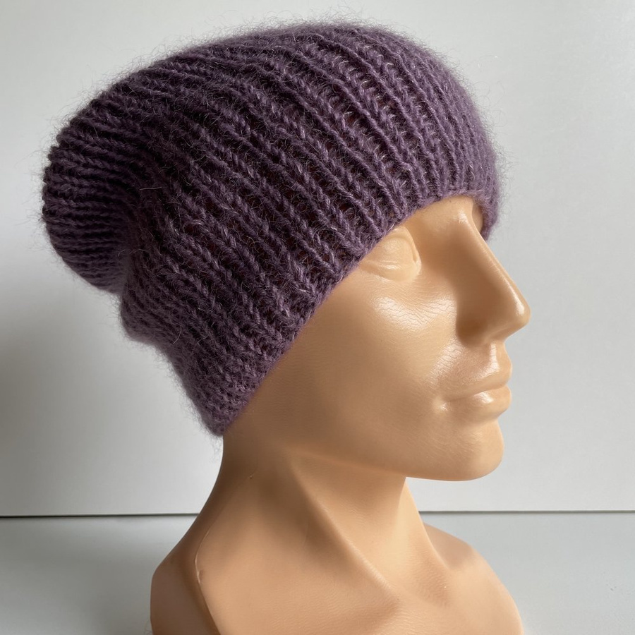 AUREA – ręcznie robiona cienka czapka beanie baby merino + moher i jedwab damska 40/05 Ametyst