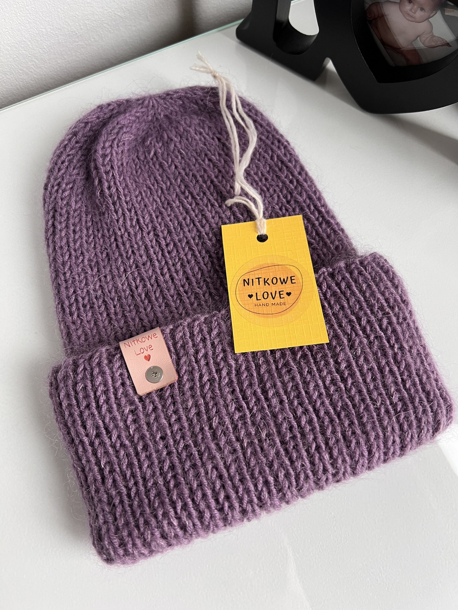 AUREA – ręcznie robiona czapka beanie baby merino + moher i jedwab dziecięca/damska 40/05 Ametyst