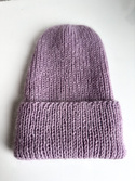 AUREA – cienka czapka beanie handmade baby merino + moher i jedwab damska/dziecięca 60/55 Lawendowy Szron