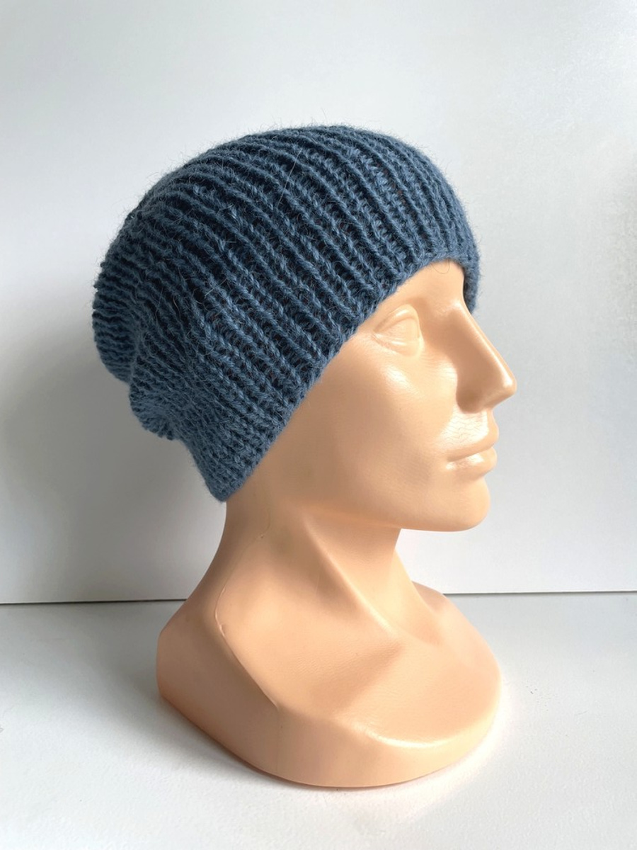 KIARA – czapka z alpaki 100% damska beanie 6309 średni niebieski petrol zimowa