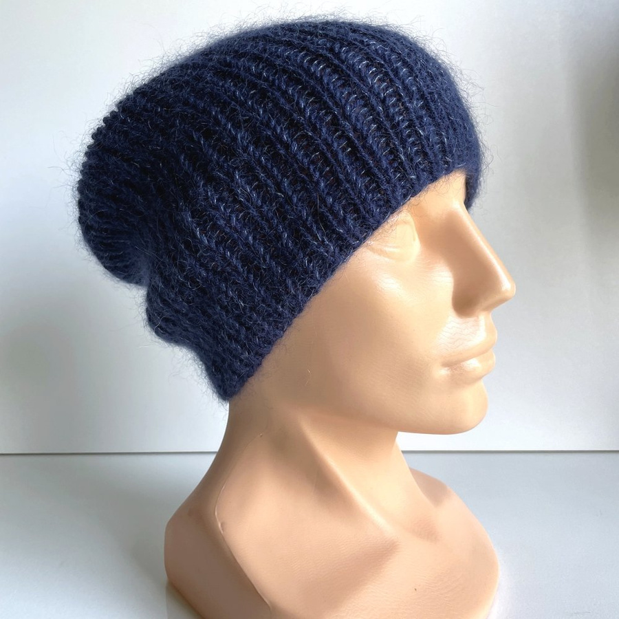AUREA – ręcznie robiona czapka beanie baby merino + moher i jedwab damska 13/28 Granatowy