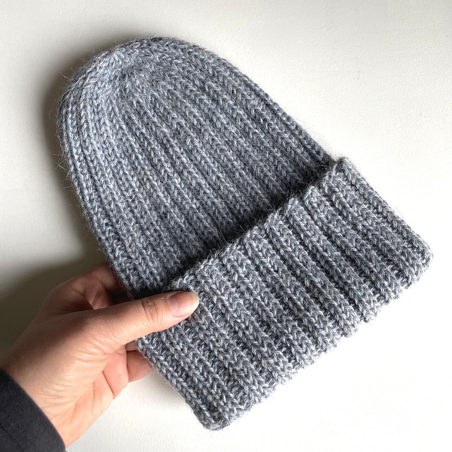 LAURIN Handmade Turn-Up Beanie 100% Alpaca 9021 mgła