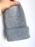AUREA – czapka beanie handmade baby merino + moher i jedwab 22/06 Szaro Błękitny