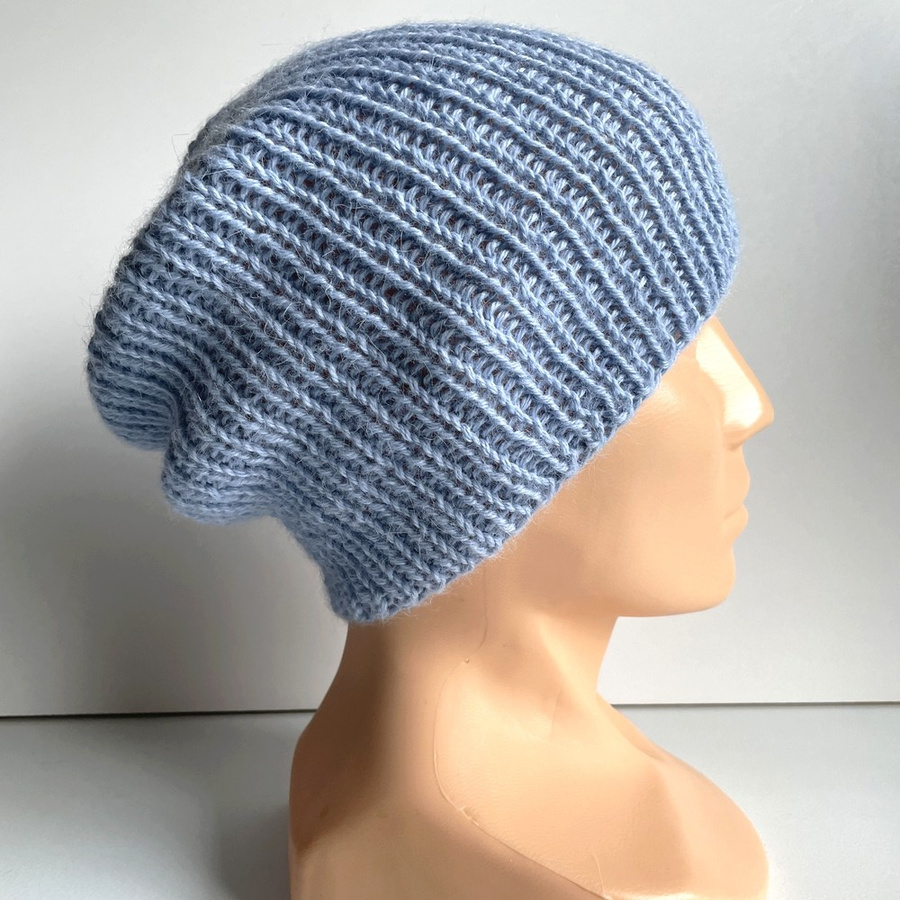 KIARA 100% Alpaca Beanie without a Turn-Up Cuff 6205 Blue