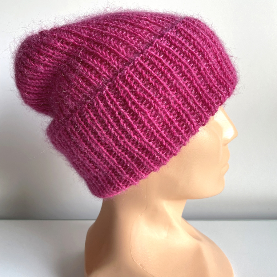 AUREA – ręcznie robiona ciepła czapka beanie baby merino + moher i jedwab damska / dziecięca 08/13 Fuksja