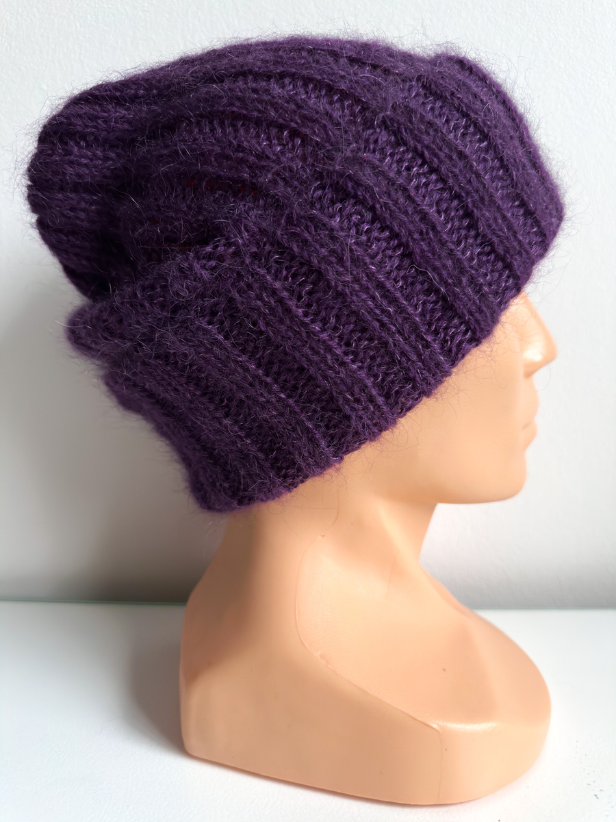 MARGARET Handmade Turn-Up Beanie Alpaca and Mohair 4400/16 Dark Purple