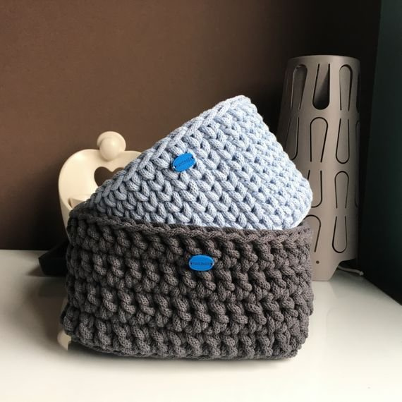 Ręcznie robiony Kosz ze sznurka bawełnianego grafitt 800 20x20 cm wys. 10