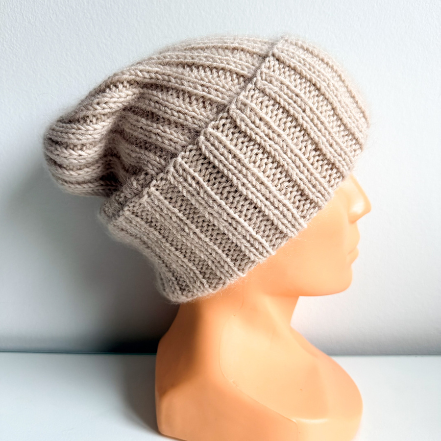 MIRA – czapka beanie handmade merino + moher i jedwab 50/56 jasny beż