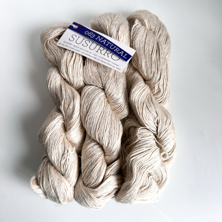 Ręcznie farbowana włóczka Malabrigo SUSURRO jedwab, len i merynos SUS063 NATURAL