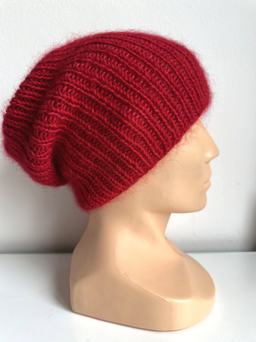 Handmade women's hat AUREA 100% Baby Merino plus mohair and silk 16/14 Red