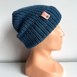 KIARA – czapka z alpaki damska 100% alpaka 6309 średni niebieski petrol, wywijana zimowa