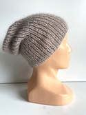AUREA – czapka beanie handmade baby merino + moher i jedwab damska 23/20 Jasny Beż
