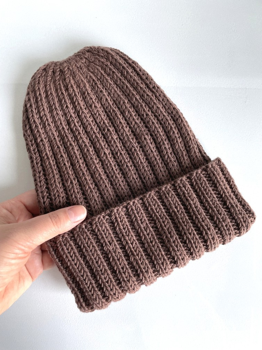 HELLI – czapka beanie z wełny baby merino 52 Czekolada, wywijana, jesienno-zimowa, unisex