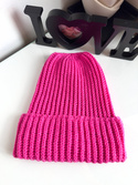 BRIOSZKA – czapka damska beanie z wełny merino 100% 22 Magenta różowa jesienno-zimowa