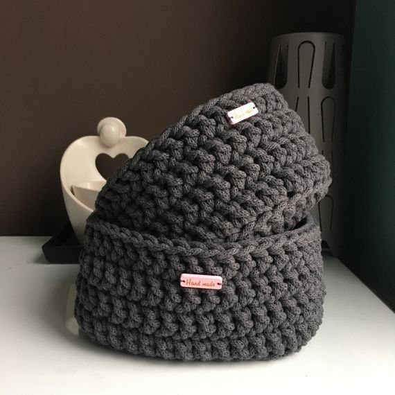 Ręcznie robiony Kosz ze sznurka bawełnianego grafitt 800 20x20 cm wys. 10