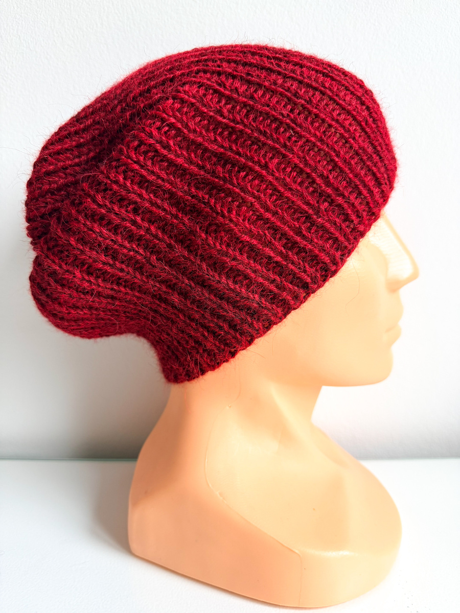 KIARA – czapka z alpaki 100% beanie bez wywinięcia 3650 bordowy zimowa damska/męska