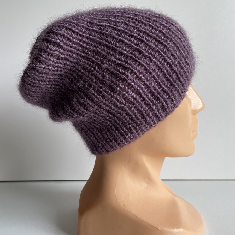 AUREA – ręcznie robiona cienka czapka beanie baby merino + moher i jedwab damska 40/05 Ametyst