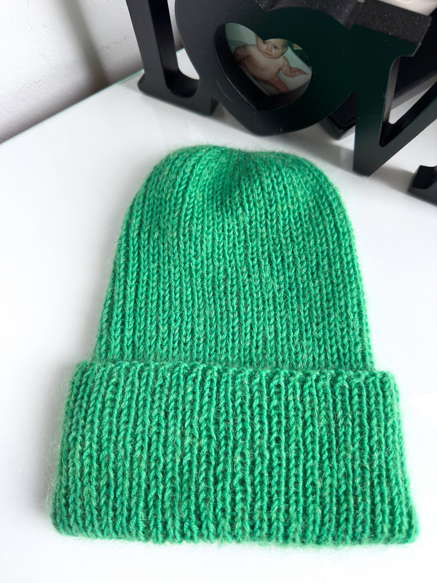 AUREA – ręcznie robiona ciepła czapka beanie merino + moher i jedwab dziecięca/damska 31/48 Jaskrawozielony