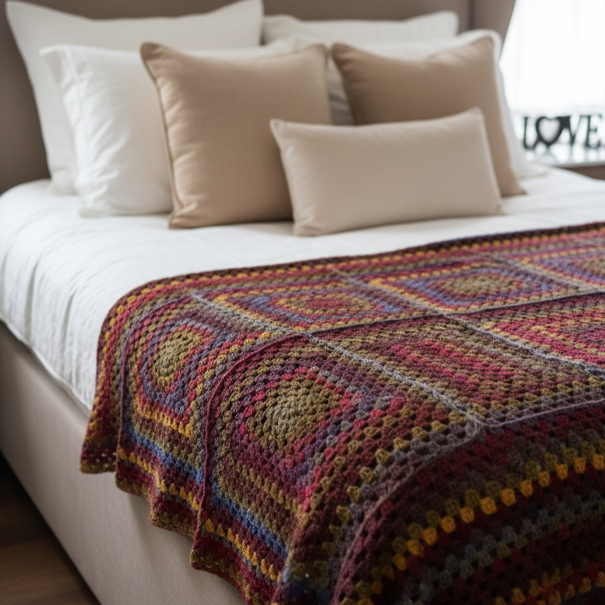 Wolldecke Granny Square 140x180 cm – Herbstmosaik 8108