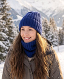 MARLA Turn-Up Cashmere Beanie 100% 638 Indaco