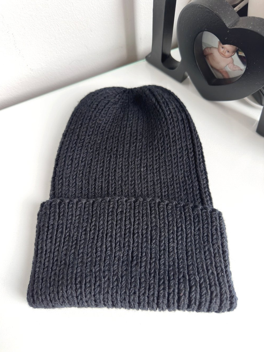 NANA – czapka wywijana beanie z wełny baby merino 21 Czarny